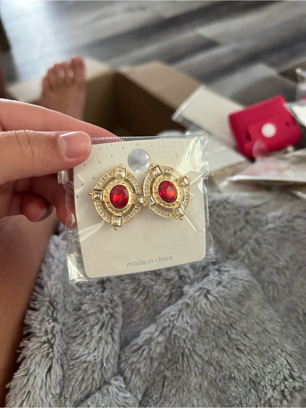 5/$25 Gold Statement Earrings with Red Gemstone